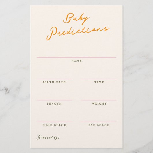 Baby Predictions Shower Guessing Game Briefpapier (Voorkant)