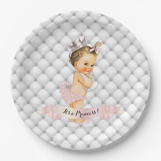  Baby Princess Diamonds Blush Roze Vintage Papieren Bordje (Voorkant)