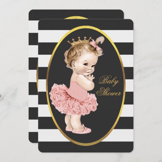 Baby Princess in Tutu Zwart Wit Strepen Goud Kaart (Voorkant / Achterkant)