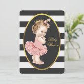Baby Princess in Tutu Zwart Wit Strepen Goud Kaart (Staand voorkant)