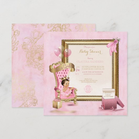 Baby Princess Tutu Crown Gold Pink Royal Kaart (Voorkant / Achterkant)