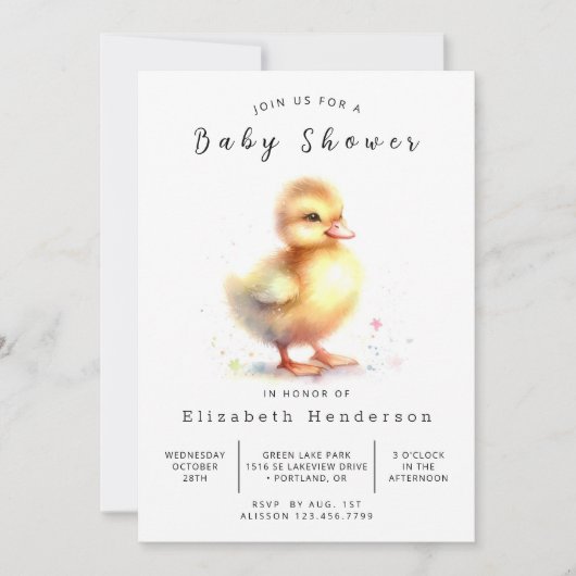 Baby Printable Duck Baby shower Kaart (Voorkant)