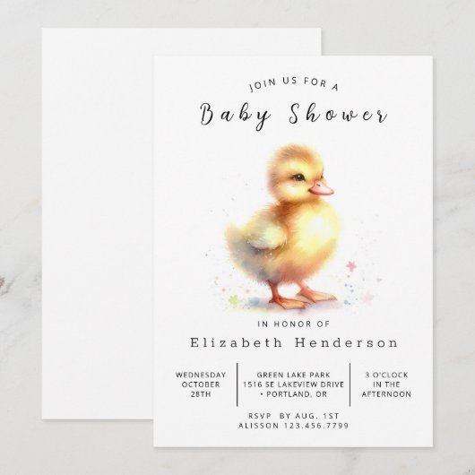 Baby Printable Duck Baby shower Kaart (Voorkant / Achterkant)
