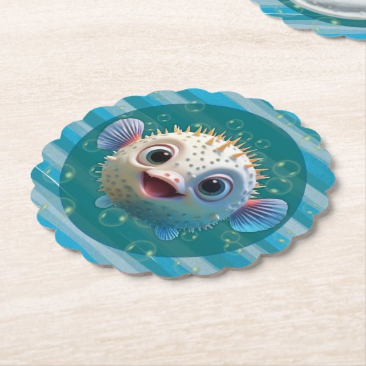 Baby Pufferfish Paper Coasters Kartonnen Onderzetters (Gekanteld)
