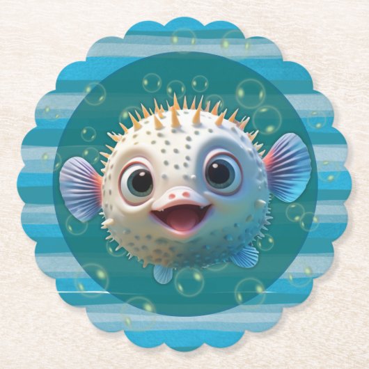 Baby Pufferfish Paper Coasters Kartonnen Onderzetters (Voorkant)