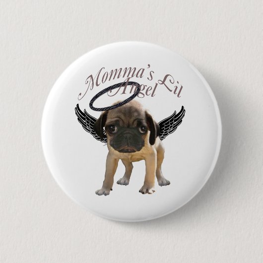 Baby Pug Angel Ronde Button 5,7 Cm (Voorkant)