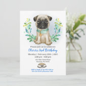 Baby Pug Birthday Party Invitation Kaart (Staand voorkant)