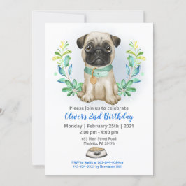 Baby Pug Birthday Party Invitation Kaart
