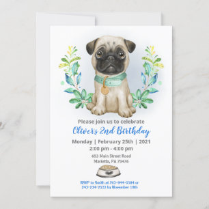 Baby Pug Birthday Party Invitation Kaart