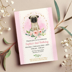 Baby Pug Birthday Party Invitation Kaart