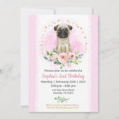 Baby Pug Birthday Party Invitation Kaart (Voorkant)