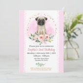 Baby Pug Birthday Party Invitation Kaart (Staand voorkant)