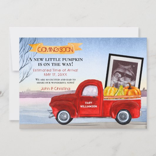 Baby Pumpkin Red Truck Echografie Zwangerschap Aankondiging (Voorkant)