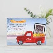 Baby Pumpkin Red Truck Echografie Zwangerschap Aankondiging (Staand voorkant)