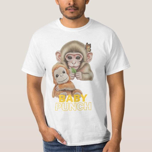 Baby Punch Cute Monkey with Plush Toy T-shirt (Voorkant)