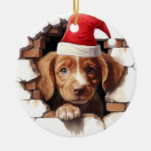 Baby Puppy in Santa Hat - 3D Keramisch Ornament (Voorkant)