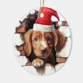 Baby Puppy in Santa Hat - 3D Keramisch Ornament (Links)
