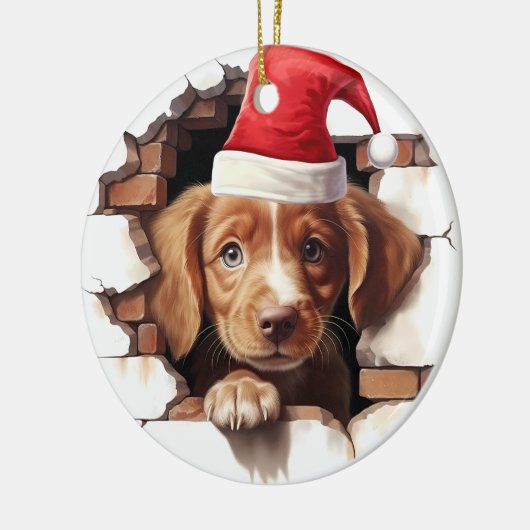 Baby Puppy in Santa Hat - 3D Keramisch Ornament (Links)