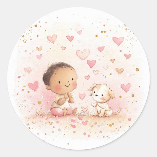 Baby & Puppy Valentine’s Stickers | Watercolor (Voorkant)