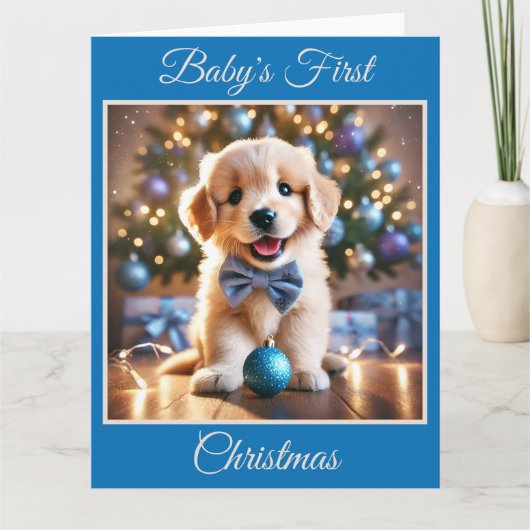 Baby Puppy's eerste kerst (blauw) Kaart (Voorkant)