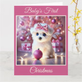 Baby Puppy's eerste kerst (roze) Kaart (Gele Bloem)