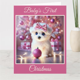Baby Puppy's eerste kerst (roze) Kaart