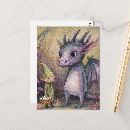 Baby Purple Dragon and Elf With Eggs Briefkaart (Voorkant / Achterkant in situ)