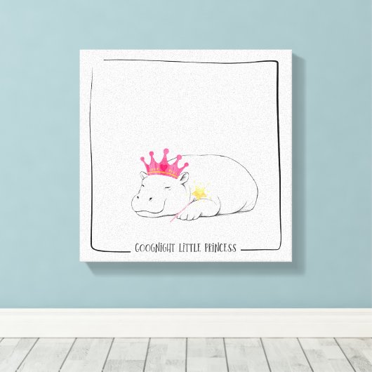 Baby Pygmy Hippo Princess -Wall Art Canvas Afdruk (Insitu (Houten vloer))
