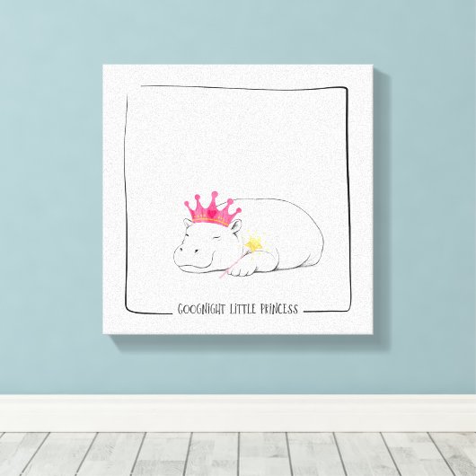 Baby Pygmy Hippo Princess Wall Canvas (Insitu (Houten vloer))