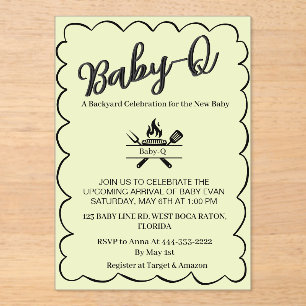 Baby-Q Achtertuin Baby Shower BBQ Baby Acryl Uitnodigingen