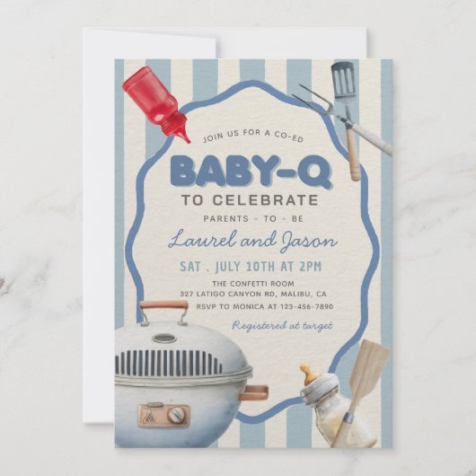 Baby-Q Achtertuin Baby shower Uitnodiging (Voorkant)