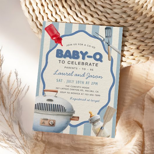 Baby-Q Achtertuin Baby shower Uitnodiging