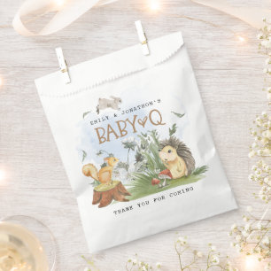 Baby Q Achtertuin Baby shower Woodland Dank u Bedankzakje