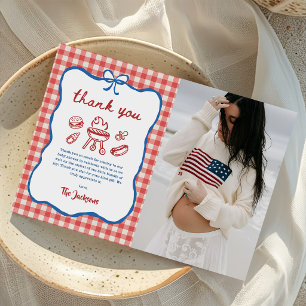 Baby Q achtertuin BBQ 4 juli baby shower foto Bedankkaart