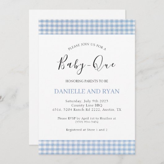 Baby Q Baby shower Barbecue Checkered Boy Blue Kaart (Voorkant / Achterkant)