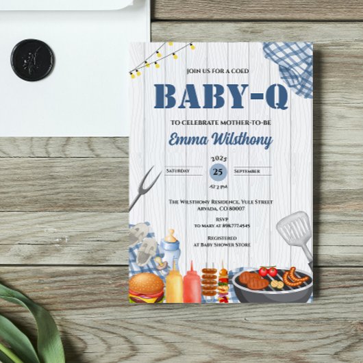 Baby-Q Baby Shower Boy Rustic BBQ Backyard Plaid  Kaart