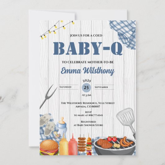 Baby-Q Baby Shower Boy Rustic BBQ Backyard Plaid Kaart (Voorkant)
