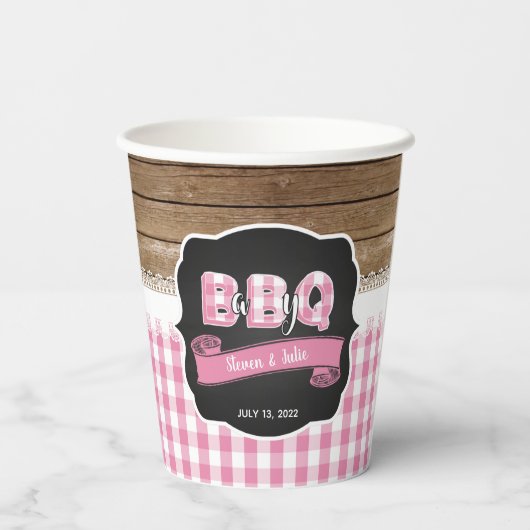 Baby Q Baby shower Cup - lichtroze Papieren Bekers (Achterkant)