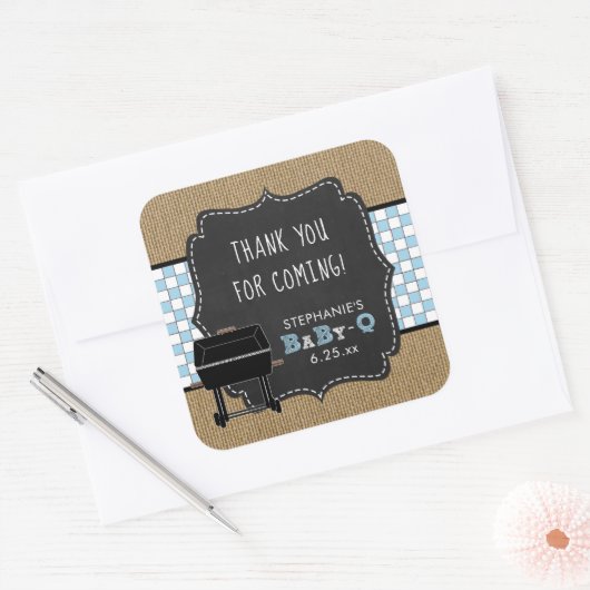 Baby Q baby shower dank u gunst sticker BLAUW (Envelop)