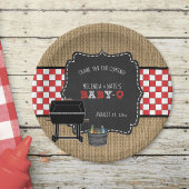 Baby Q baby shower decor, achtertuin bbq Papieren Bordje
