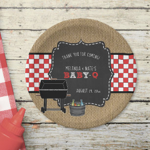 Baby Q baby shower decor, achtertuin bbq Papieren Bordje