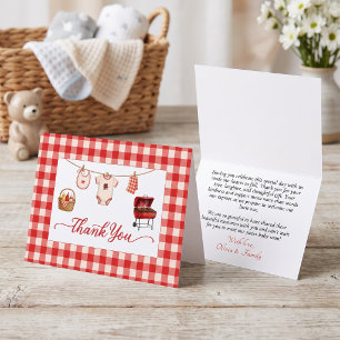 Baby Q Baby Shower Gingham Waslijn & Grill Bedankkaart