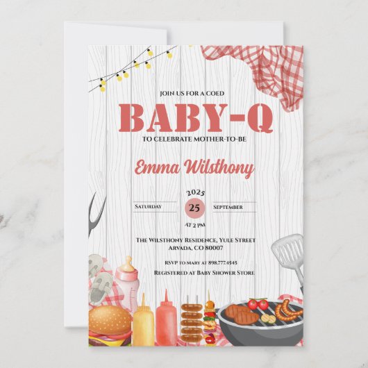 Baby-Q Baby shower Meisje Rustieke BBQ Achtertuin Kaart (Voorkant)