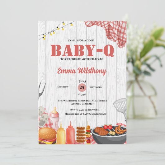 Baby-Q Baby shower Meisje Rustieke BBQ Achtertuin  Kaart (Staand voorkant)