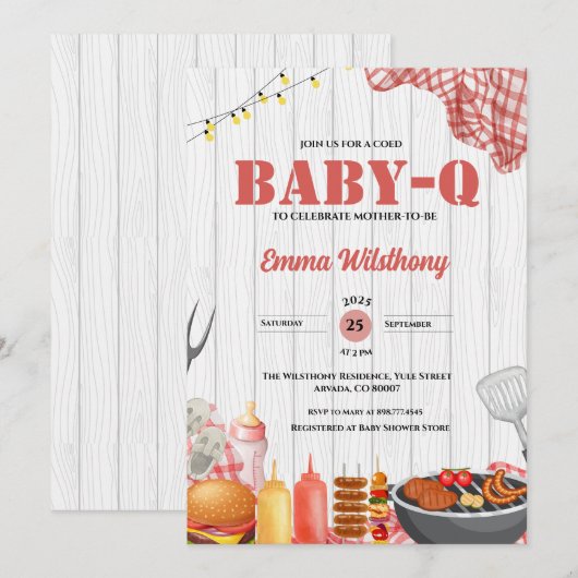 Baby-Q Baby shower Meisje Rustieke BBQ Achtertuin  Kaart (Voorkant / Achterkant)