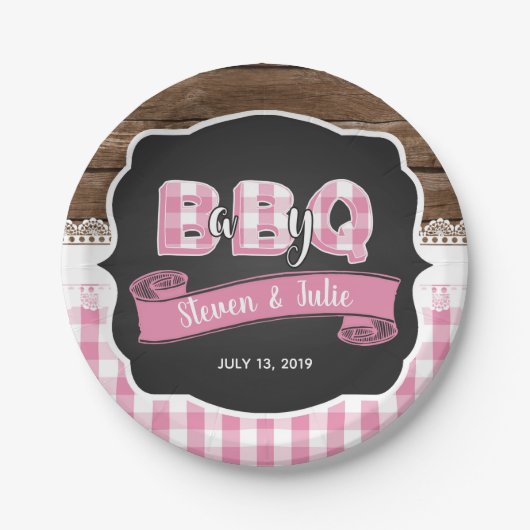 Baby Q Baby shower Papier Bord - Lichtroze (Voorkant)