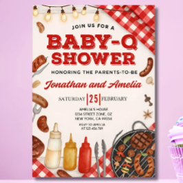 Baby-Q Baby Shower Uitnodiging: Achtertuin BBQ Sja Kaart