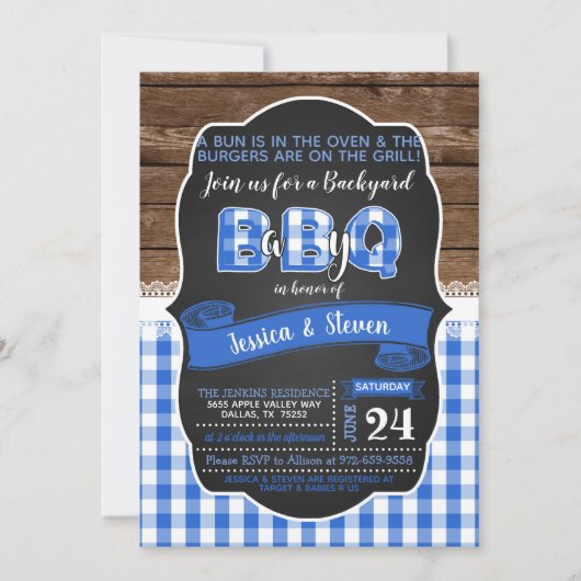 Baby Q Baby shower Uitnodiging voor Jongen - Blauw (Voorkant)