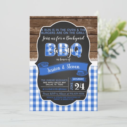 Baby Q Baby shower Uitnodiging voor Jongen - Blauw (Staand voorkant)