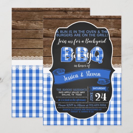 Baby Q Baby shower Uitnodiging voor Jongen - Blauw (Voorkant / Achterkant)